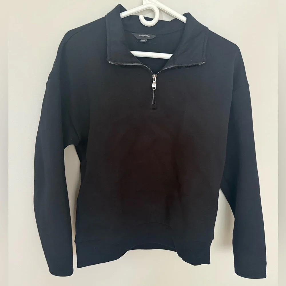 Banana Republic Factory Black Knit Quarter Zip Sweatshirt Medium - Picture 2 of 5